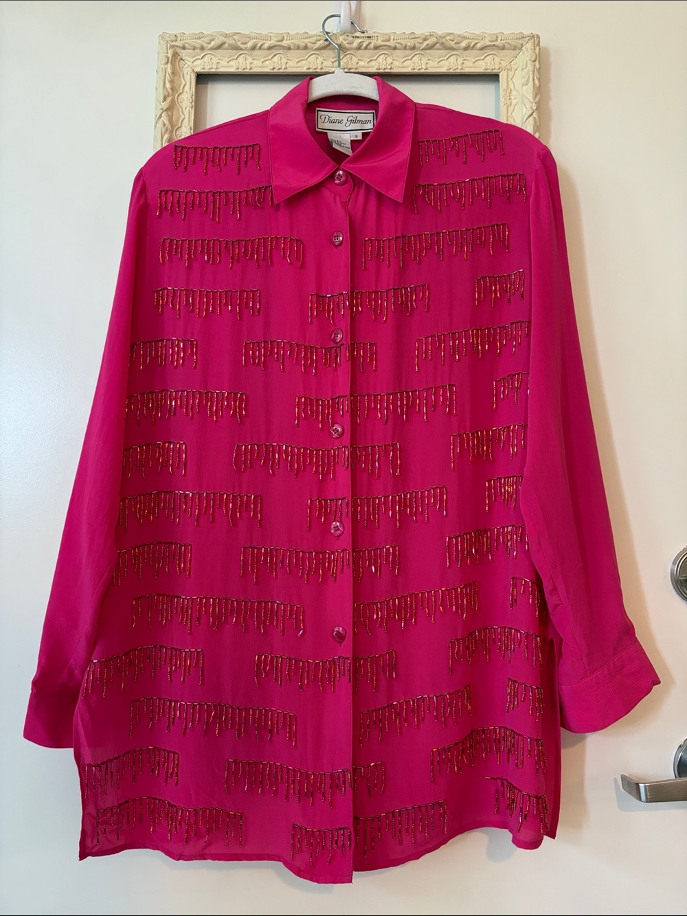 DIANE GILMAN | Vintage Fuchsia Beaded Button-Down Blouse